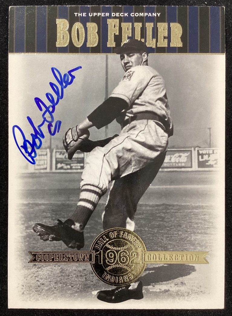 Bob Feller Signed 2001 Upper Deck #22 Baseball Card Indians HOF Autograph TPG