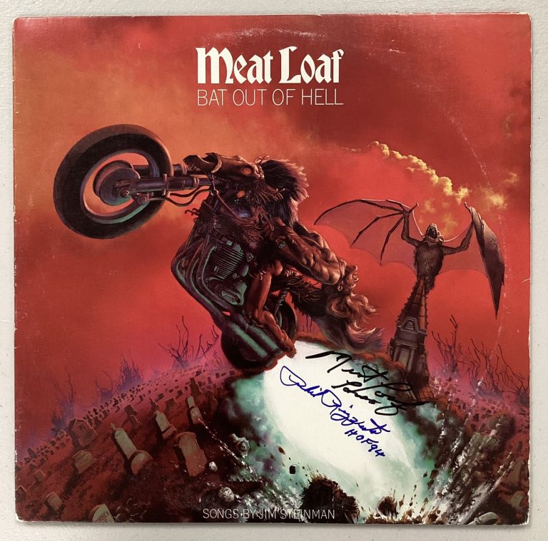 Meat Loaf Signed Album Bat Out of Hell Vinyl Phil Rizzuto Yankees Autograph JSA
