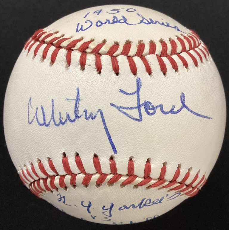 Whitey Ford Signed Baseball Bob Brown NYY Auto 1950 World Series Inscription JSA