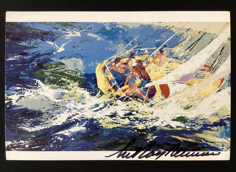 LeRoy Neiman Signed Postcard Famous Sports Artist Autograph Aegean Sailing JSA