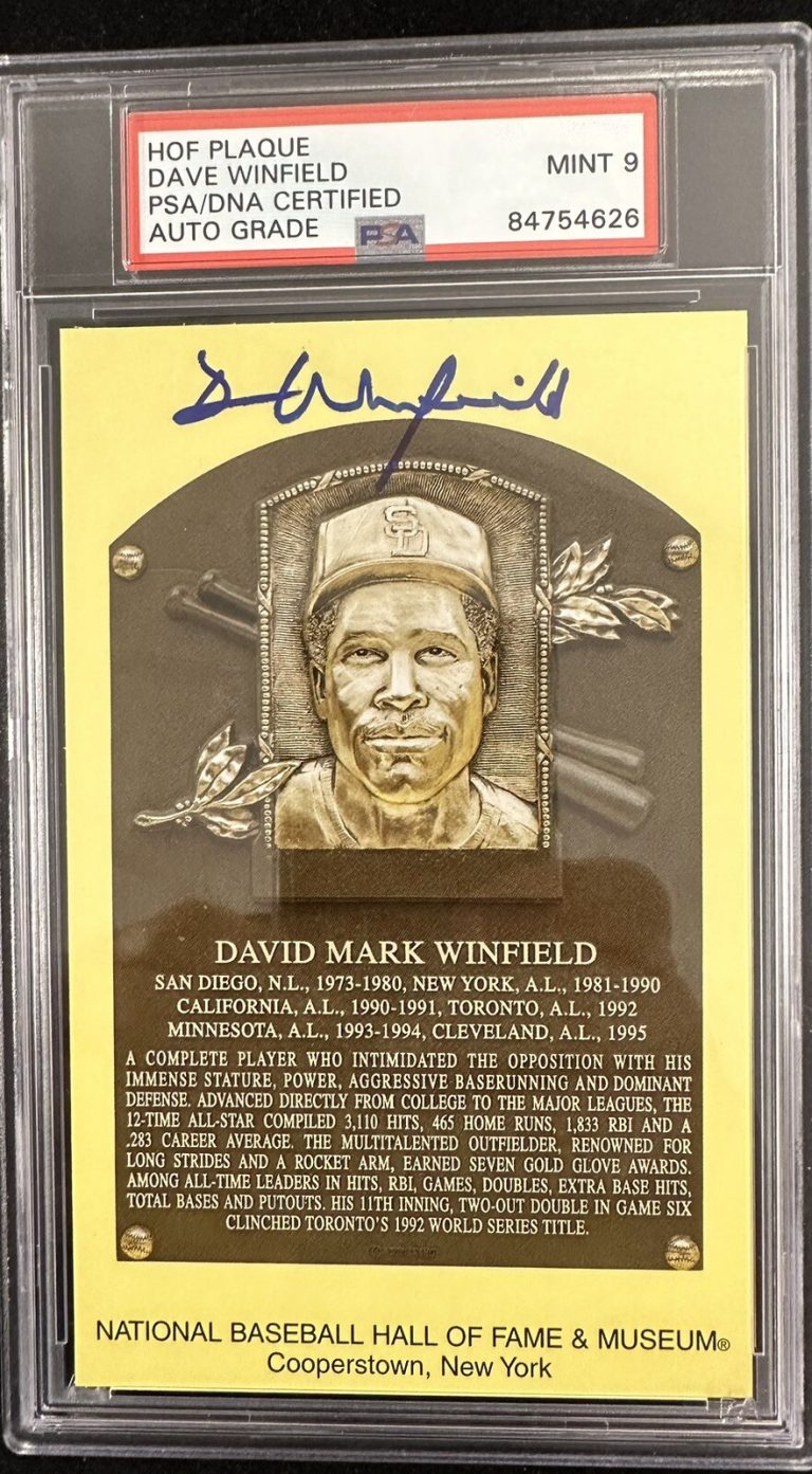 Dave Winfield Signed Gold Plaque HOF Postcard Yellow Autograph PSA/DNA Auto 9