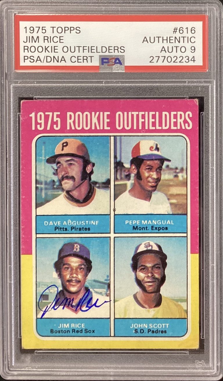 Jim Rice Signed 1975 Topps #616 Rookie Outfielders Card Red Sox PSA/DNA Auto 9
