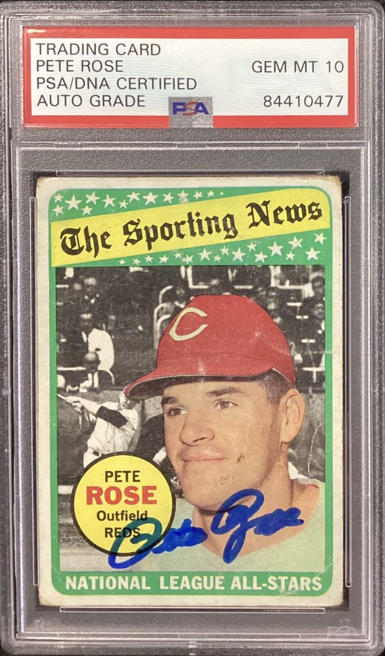 Pete Rose Signed 1969 Topps #424 Card Reds Sporting News PSA/DNA Auto Gem Mt 10