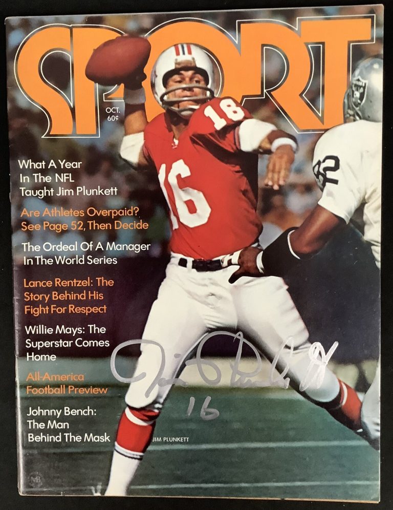 Jim Plunkett Signed Sport Mag Oct 72 No Label Patriot Football Autograph JSA