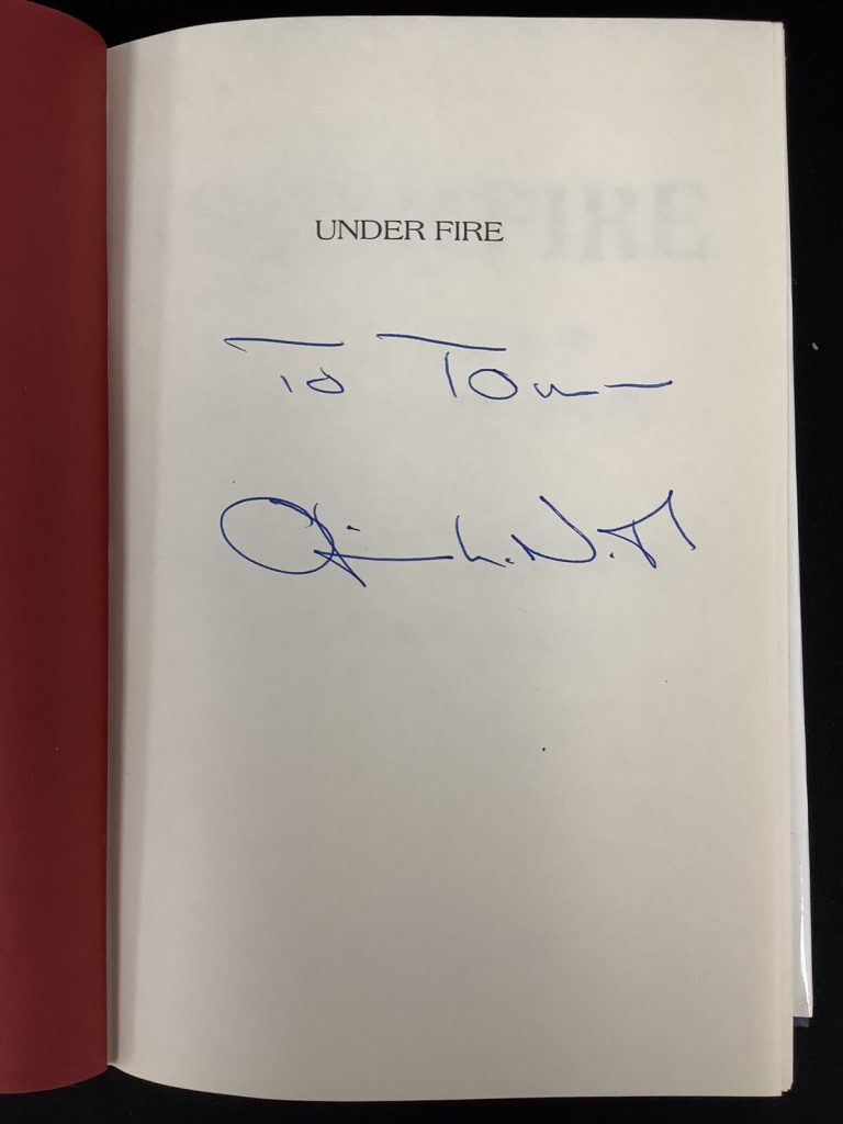 Oliver North Signed Book Under Fire Commentator Marine Corp Iran Contra Auto TPG