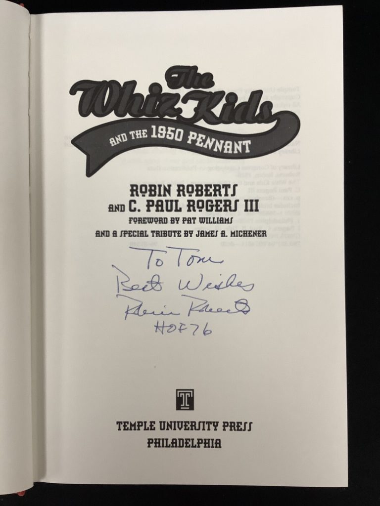 Robin Roberts Signed Book The Whiz Kids Baseball Phillies Autograph TPG HOF 1976