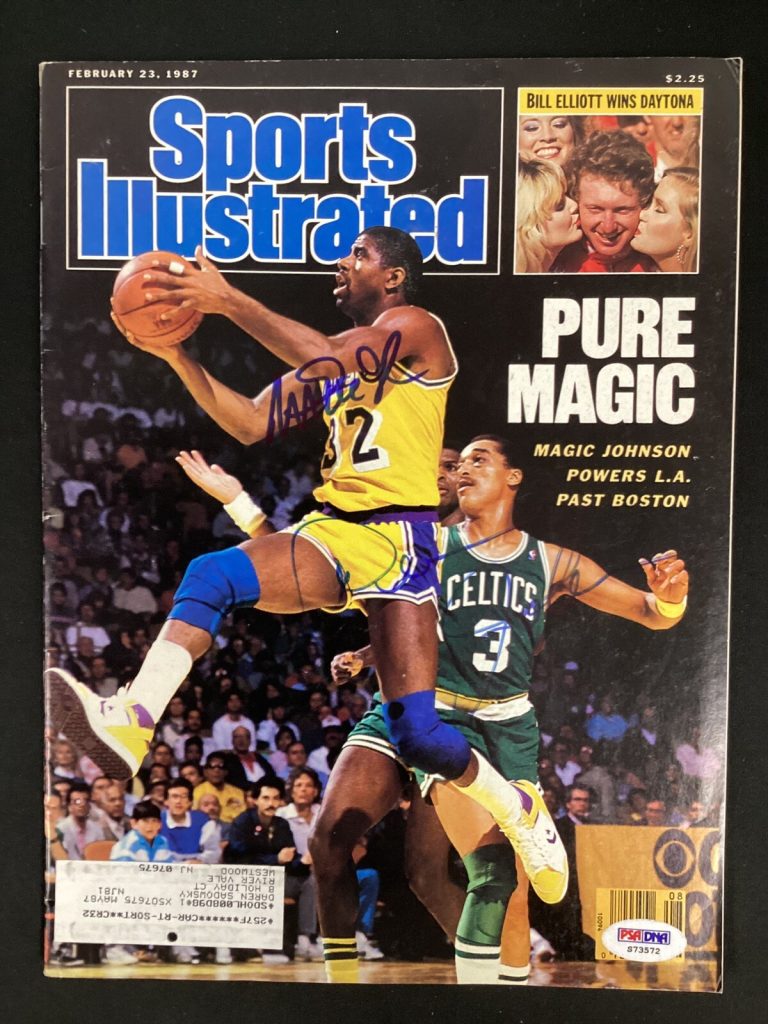 Magic Johnson Signed Sports Illustrated Mag Dennis Johnson Auto 2/23/87 PSA/DNA