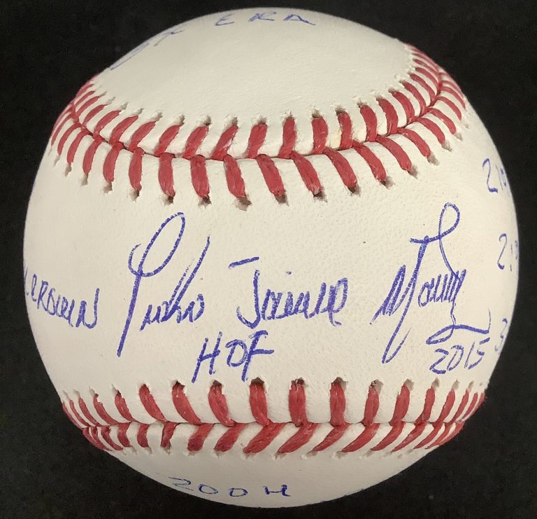Pedro Martinez Signed Baseball Manfred RedSox HOF Autograph 11 Career STATS JSA
