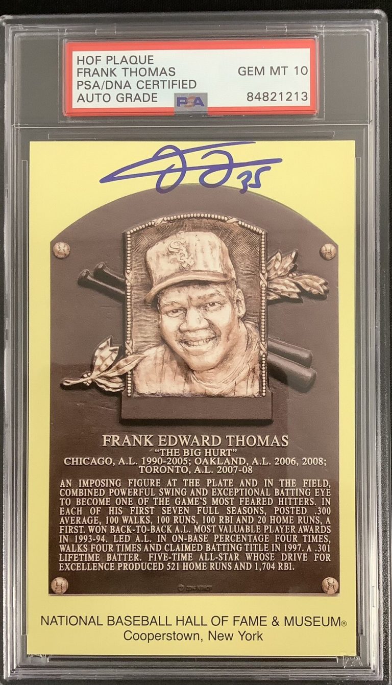 Frank Thomas Signed Gold HOF Plaque Postcard Yellow WhiteSox PSA/DNA Auto Gem 10