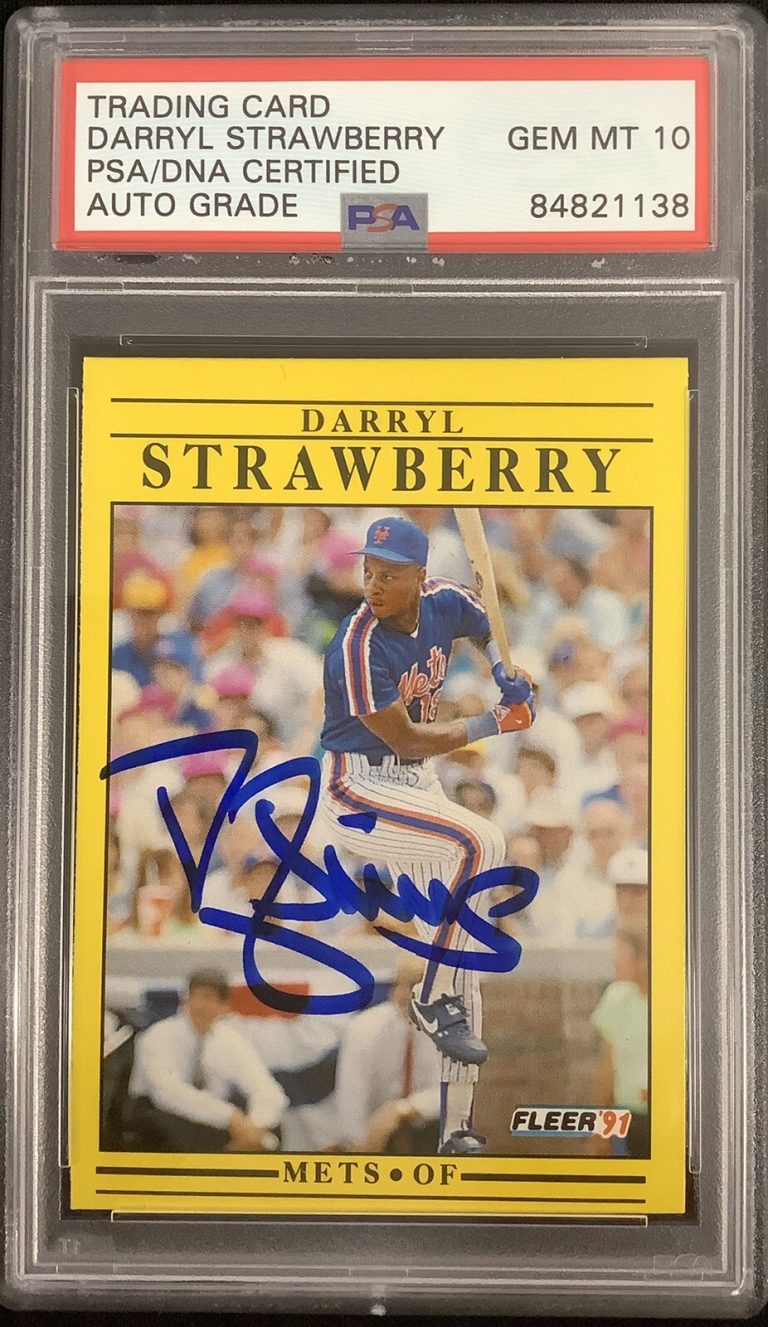 Darryl Strawberry Signed 1991 Fleer #161 Baseball Card PSA/DNA Auto Gem 10 Mets