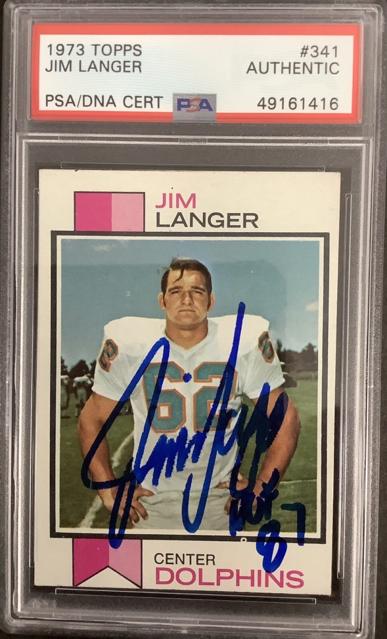 Jim Langer Signed 1973 Topps #341 Rookie Card HOF 87 Inscr PSA/DNA Autograph