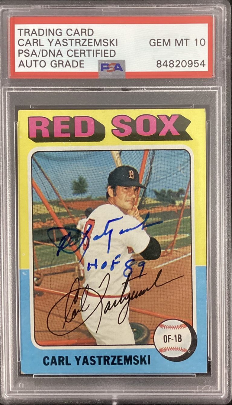Carl Yastrzemski Signed 1975 Topps #280 Card Red Sox HOF Inscr PSA/DNA Auto 10
