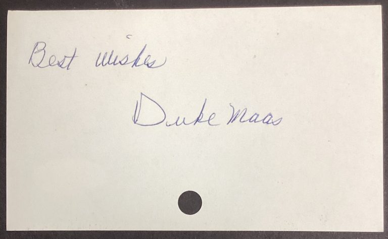 Duke Maas Signed Index Card Baseball Autograph NY Yankees 1961 WS Champs JSA LOA