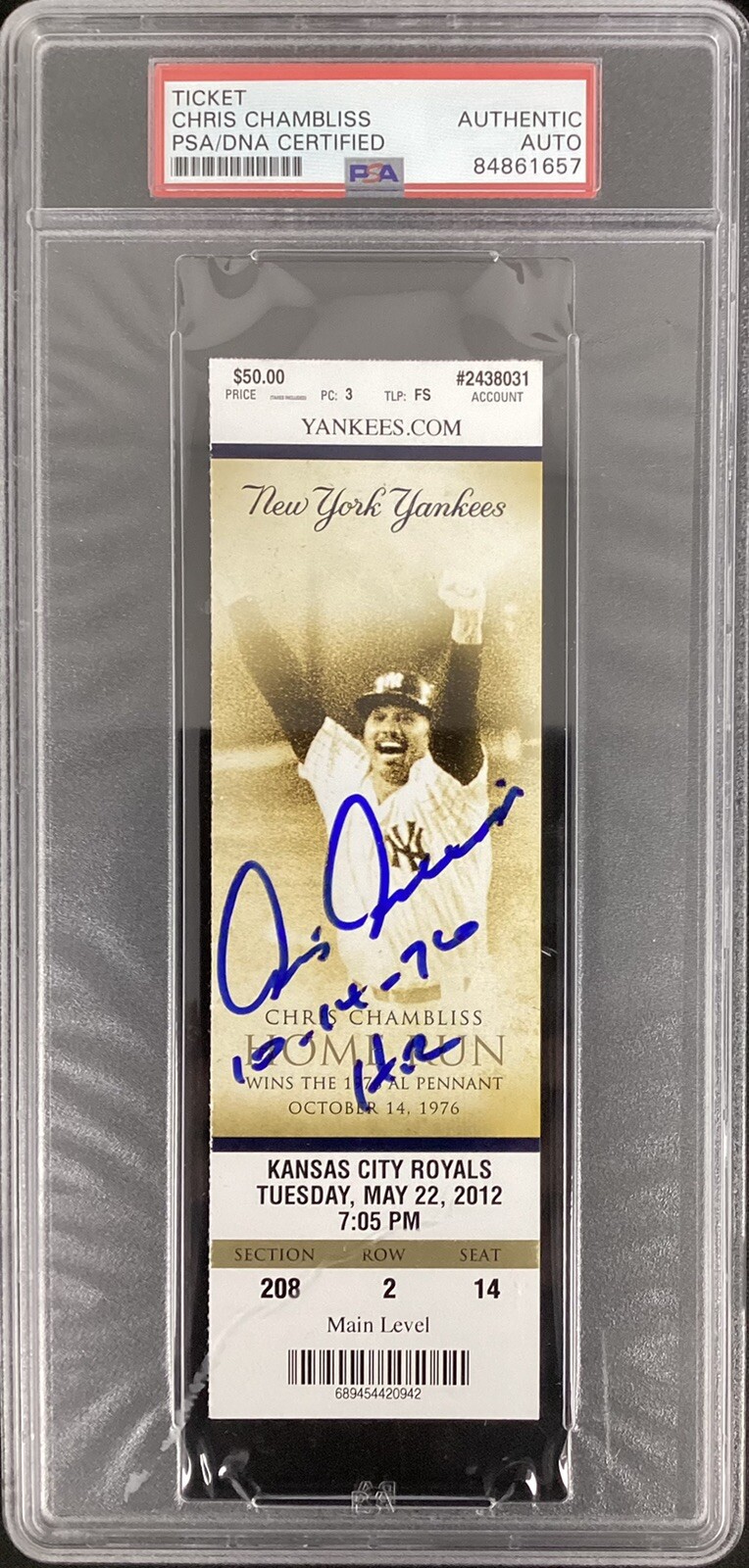 Chris Chambliss Signed Ticket 10/15/76 Yankees Autograph Comm GW HR Ins PSA/DNA