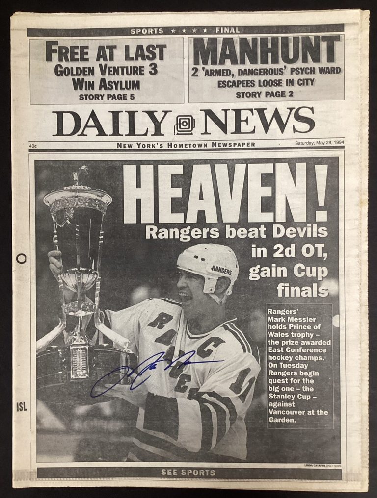Mark Messier Signed Newspaper 5/28/1994 Daily News Rangers Beat NJ Auto JSA SC
