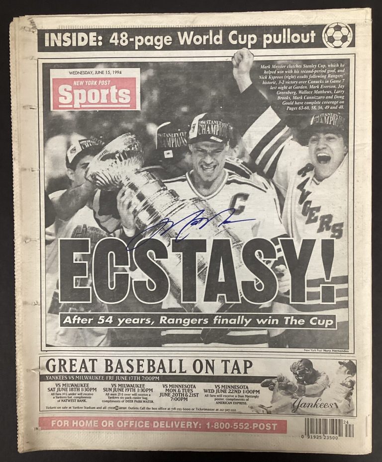 Mark Messier Signed Newspaper 6/15/1994 Post Rangers Stanley Cup Hockey Auto JSA
