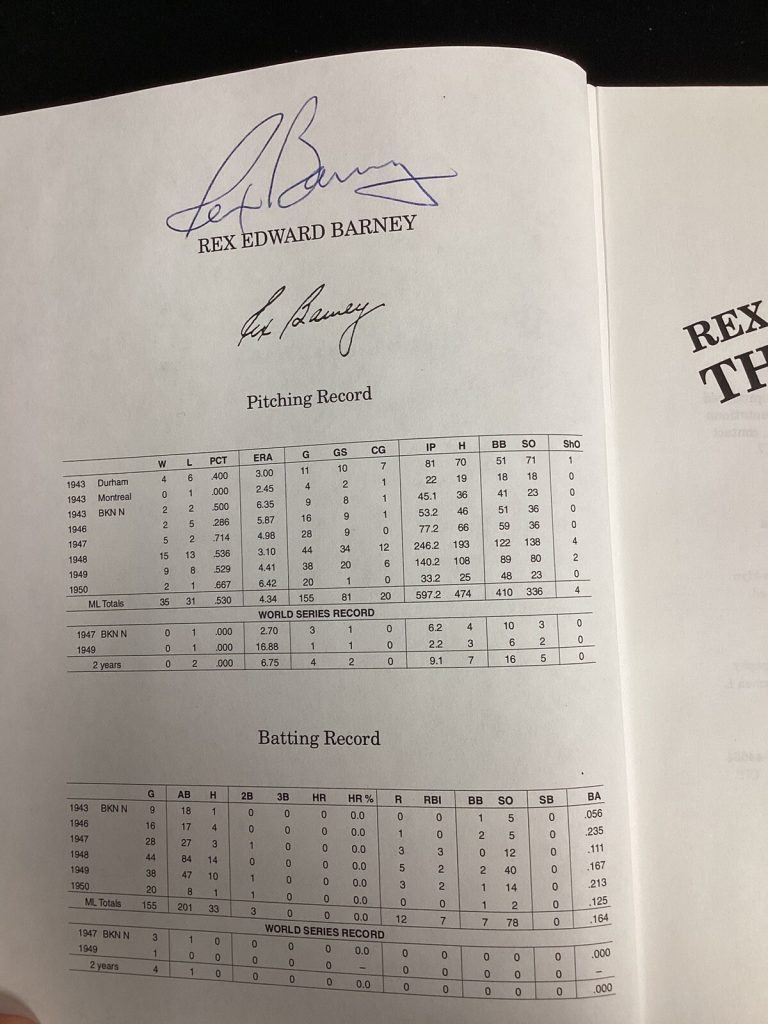 Rex Barney Signed Book Thank Youuuu Brooklyn Dodgers Baseball Autograph JSA