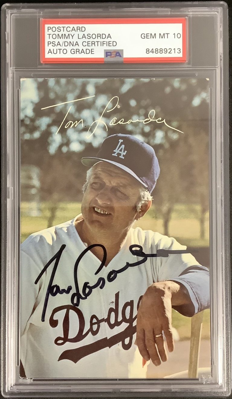 Tommy Lasorda Signed Postcard Baseball LA Dodgers ￼PSA/DNA HOF Auto GEM MT 10