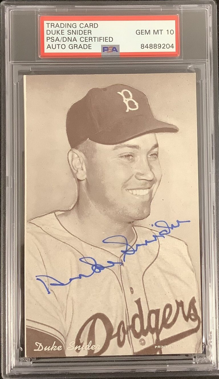Duke Snider ￼Signed Postcard 1980 Exhibit￼s Baseball Bums PSA/DNA HOF Auto 10