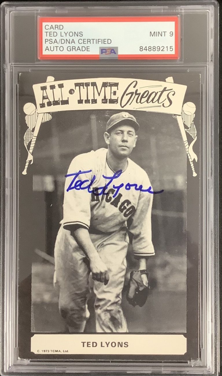 Ted Lyons Signed Postcard TCMA All Time Greats Cubs Baseball HOF PSA/DNA Auto 10