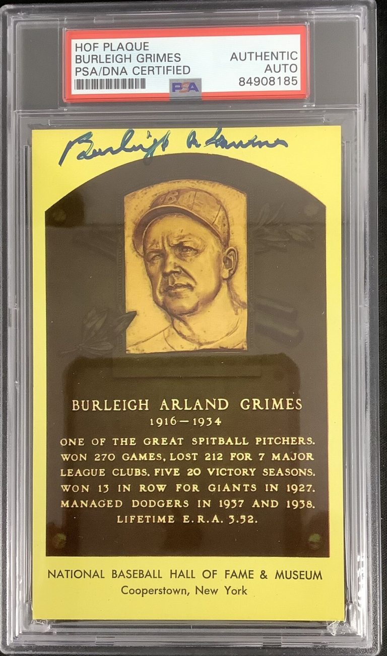 Burleigh Grimes Signed Gold Plaque Postcard HOF Autograph Yellow PSA/DNA Pirates