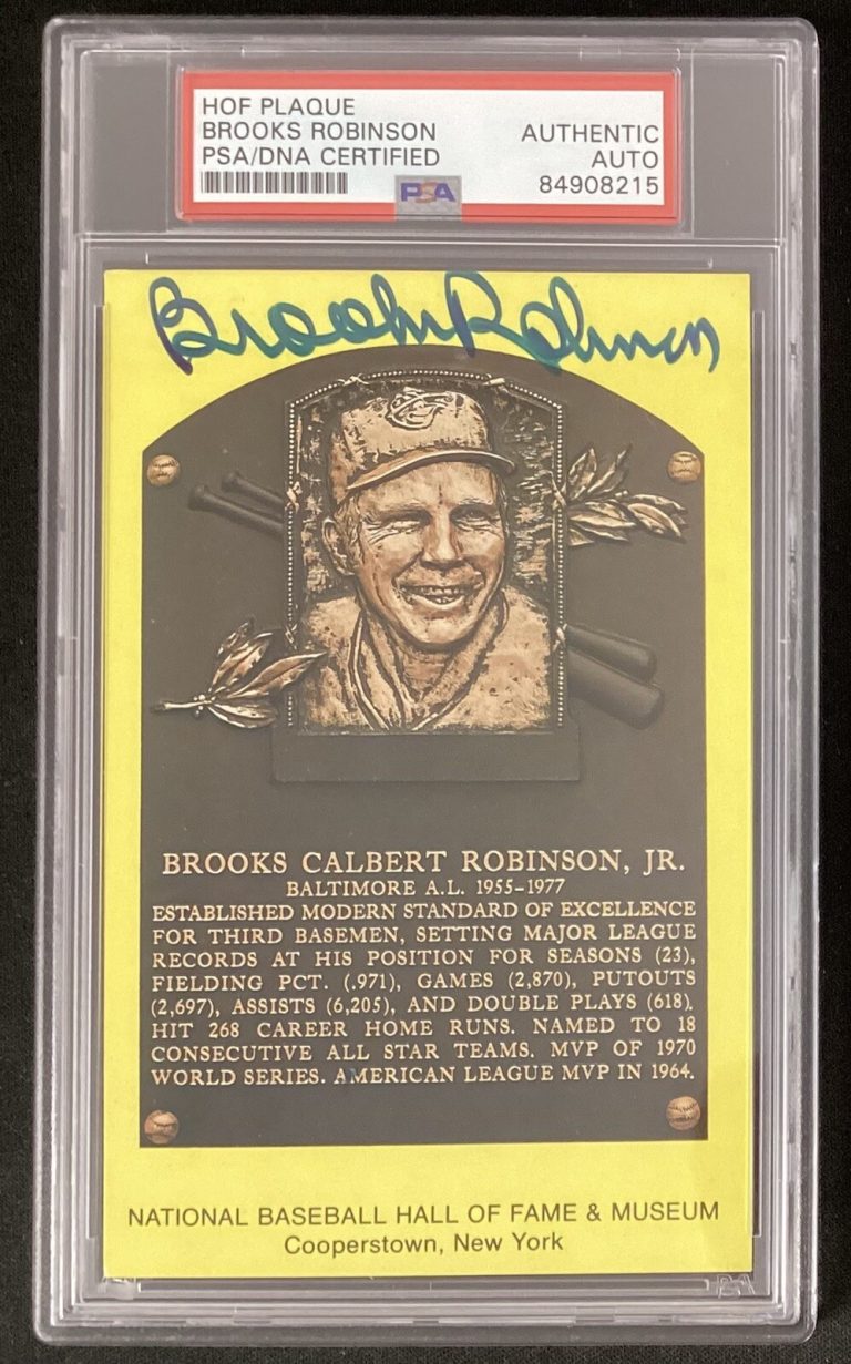 Brooks Robinson Signed Gold Plaque HOF Postcard Yellow Auto Baseball￼ PSA/DNA