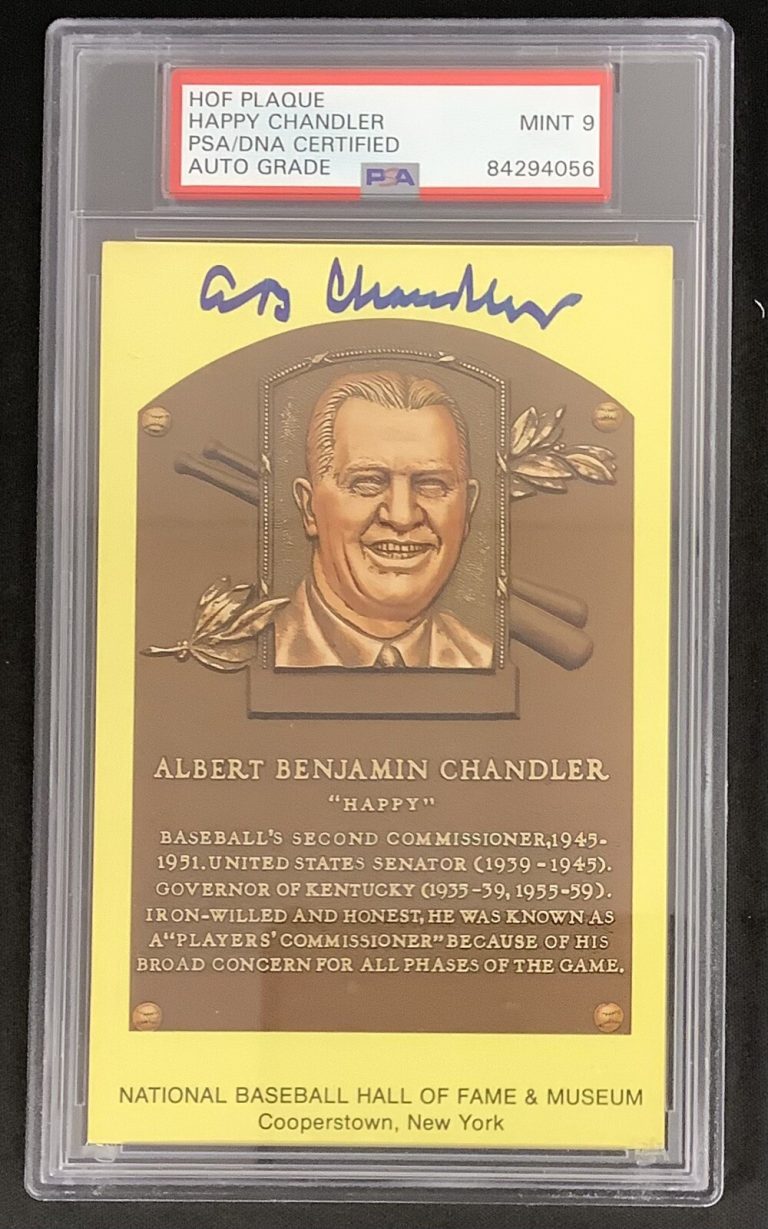 Al Happy Chandler Signed Gold Plaque HOF Postcard Yellow PSA/DNA Auto Mint 9