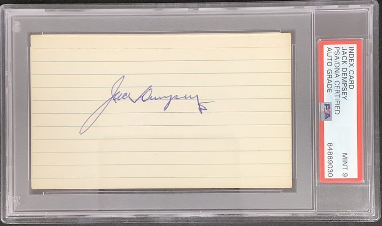 Jack Dempsey Signed Index Card Boxing Glove Champion Autograph HOF PSA/DNA NM 9