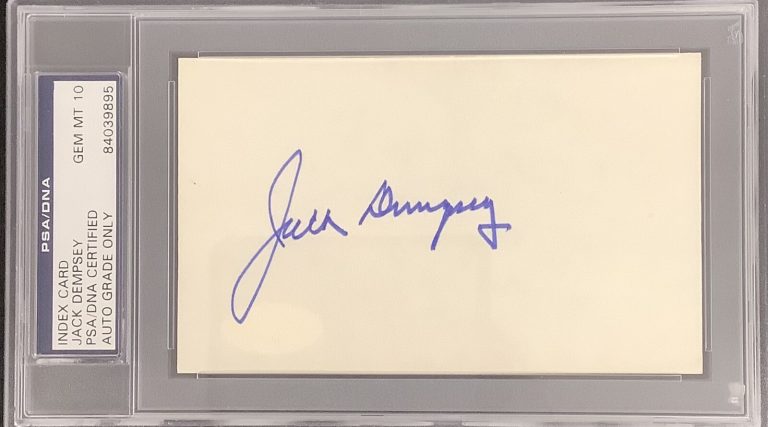 Jack Dempsey Signed Index Card Boxing Glove Blue Autograph HOF PSA/DNA MT 10