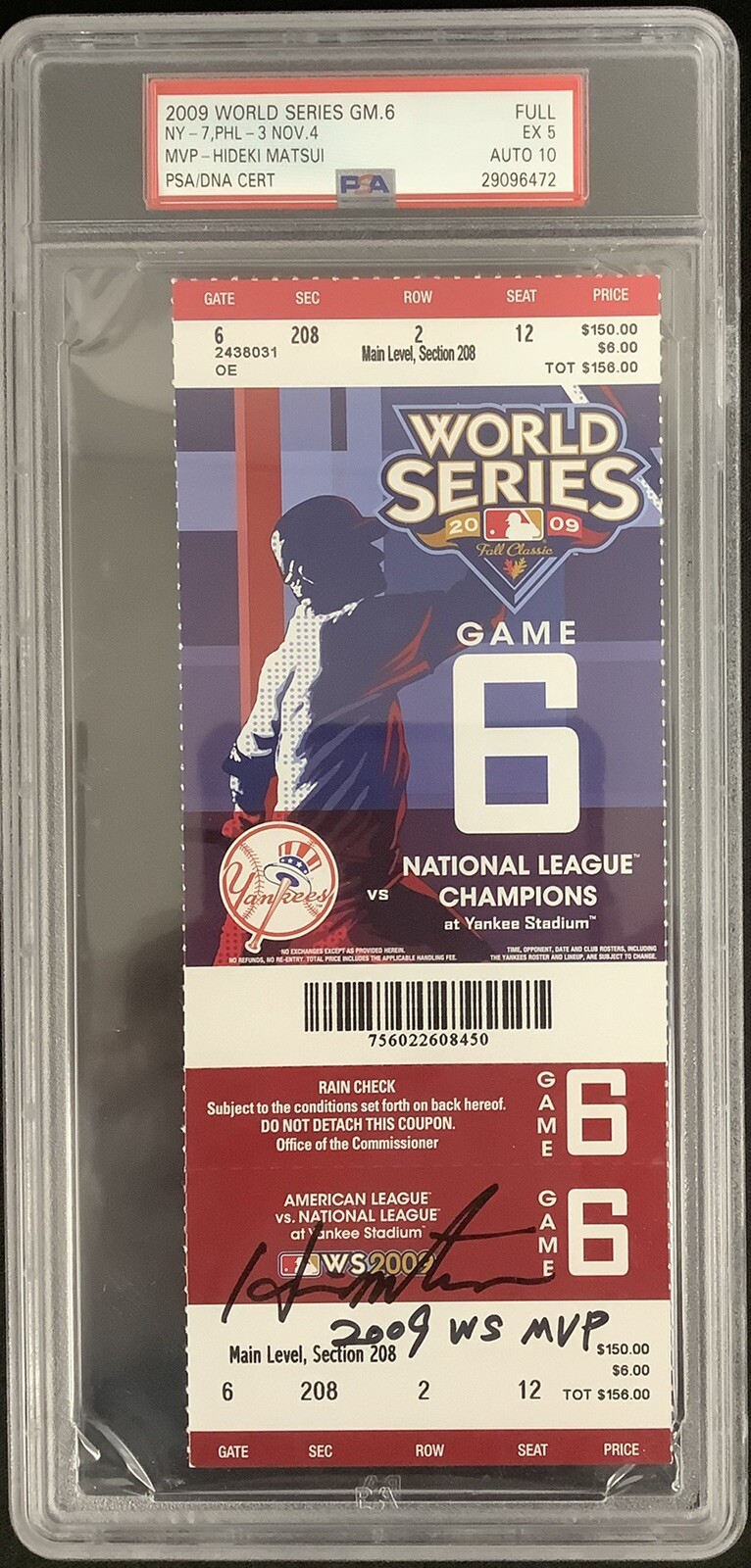 Hideki Matsui Signed 2009 World Series Game 6 Ticket 2009 WS MVP Auto 10 PSA/DNA
