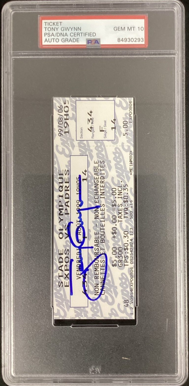 Tony Gwynn Signed Ticket 8/6/99 3000 Hit Full Baseball Autograph PSA/DNA Gem 10