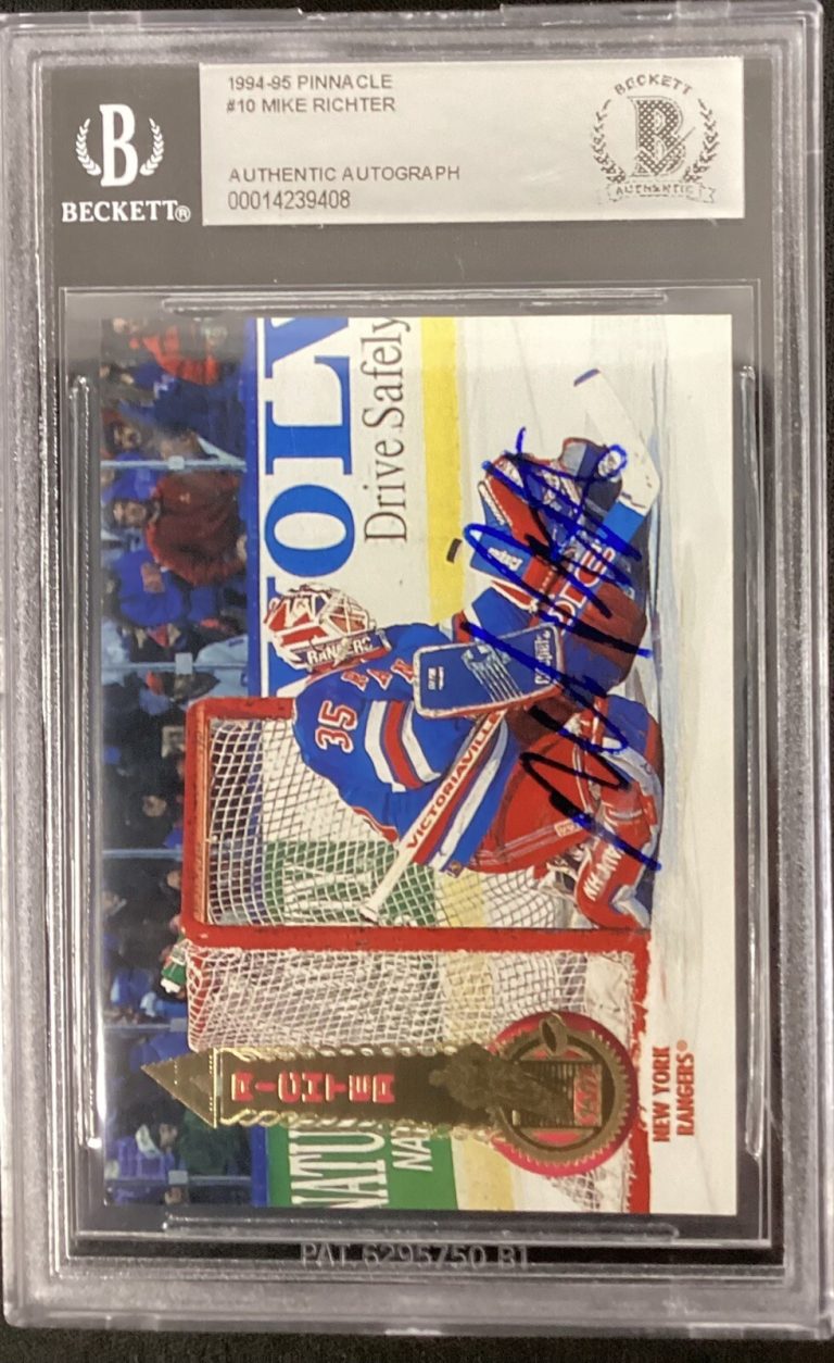 Mike Richter Signed 1994-95 Pinnacle #10 Hockey Card NY Rangers SC Beckett BAS