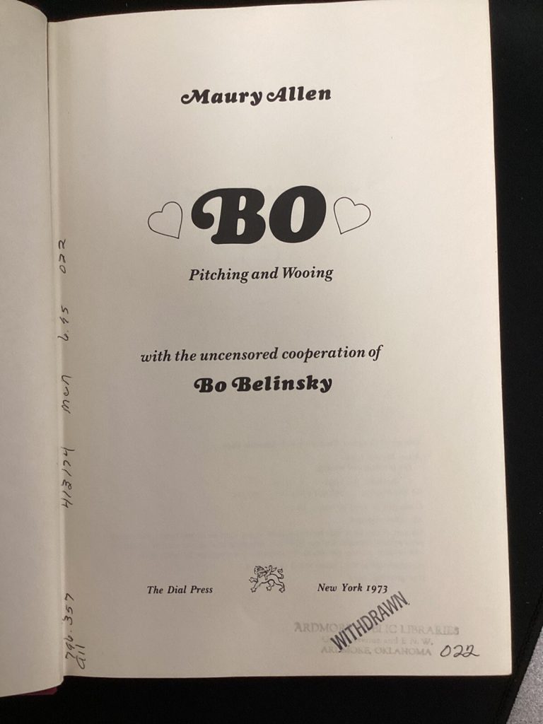 Bo Belinsky Signed Book Bo Ex Lib 1973 Baseball Angels No Hitter Autograph JSA