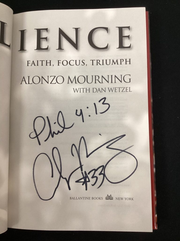 Alonzo Mourning￼ Signed Book Resilience Basketball Heat Autograph HOF JSA #1