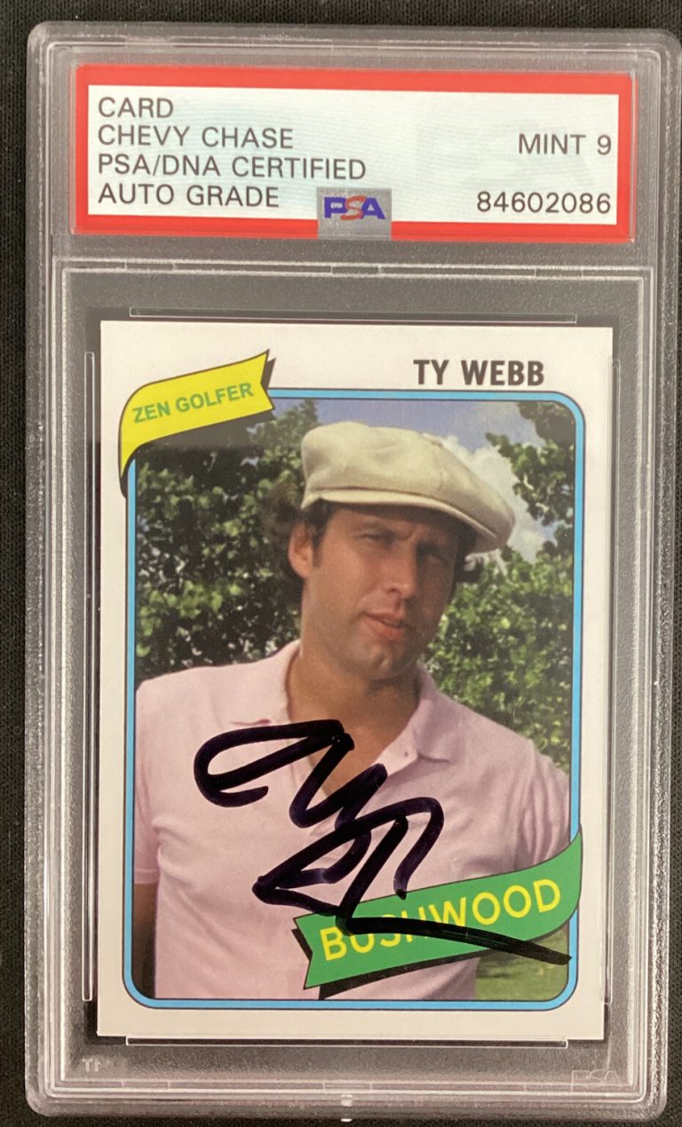 Chevy Chase Signed Card Caddyshack Bush Wood Country Club Ty PSA/DNA Auto Mint 9