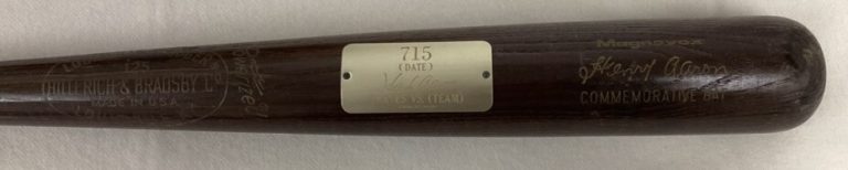 Hank Aaron 1974 Magnavox Commemorative 715th Home Run Prototype 000 Baseball Bat