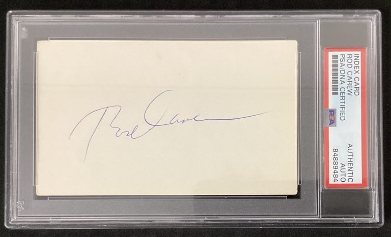 Rod Carew Signed Index Card Baseball HOF Baseball Angels Twins Autograph PSA/DNA