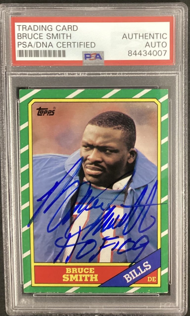Bruce Smith Signed 1986 Topps #389 Rookie Card Bills Auto HOF 09 Inscrip PSA/DNA