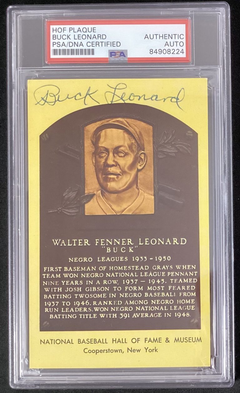 Buck Leonard Signed Gold Plaque Postcard HOF Autograph Yellow Grays PSA/DNA #2