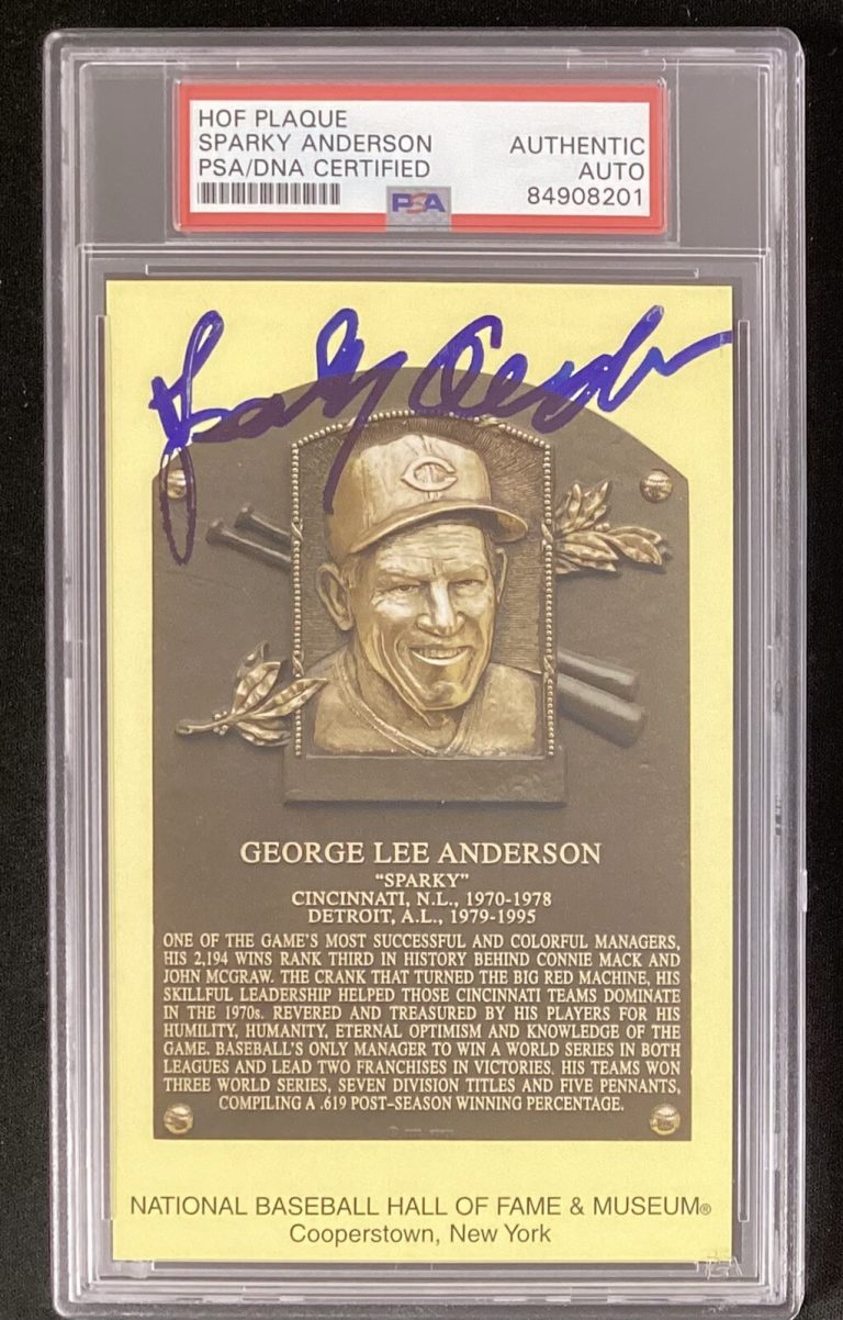 Sparky Anderson Signed Gold Plaque Baseball Postcard Yellow Reds Auto PSA/DNA