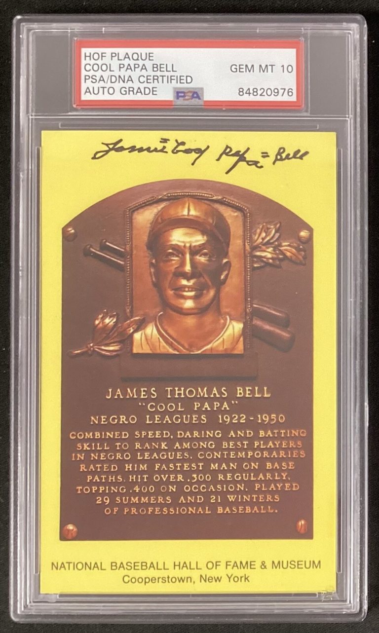 James Cool Papa Bell Signed Gold HOF Plaque Postcard Yellow Autograph PSA/DNA 10