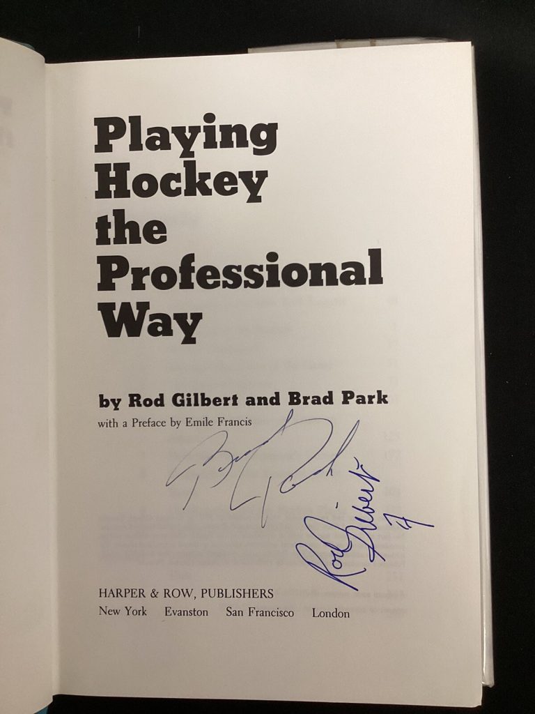 Rod Gilbert Signed Book Rangers Playing Hockey 1972 HOF Brad Park Autograph JSA