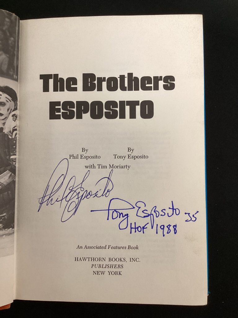 Phil Esposito Signed Book The Brother’s Hockey Bruins Tony Esposito HOF Auto JSA
