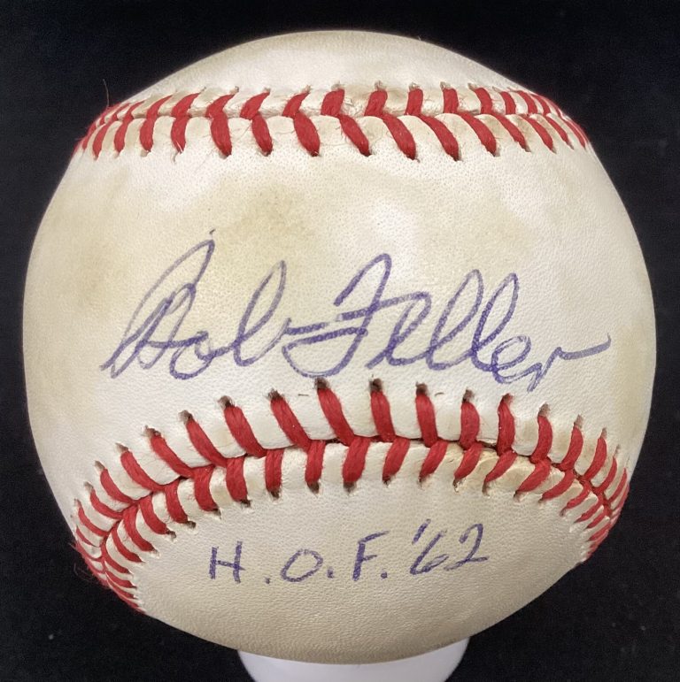 Bob Feller Signed Baseball Lee MacPhail  Indians Autograph HOF 62 Insc JSA #1