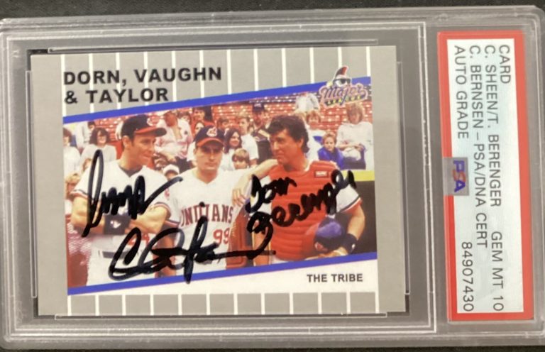 Charlie Sheen Signed Card Major League Bernsen Berenger Baseball Auto PSA/DNA 10
