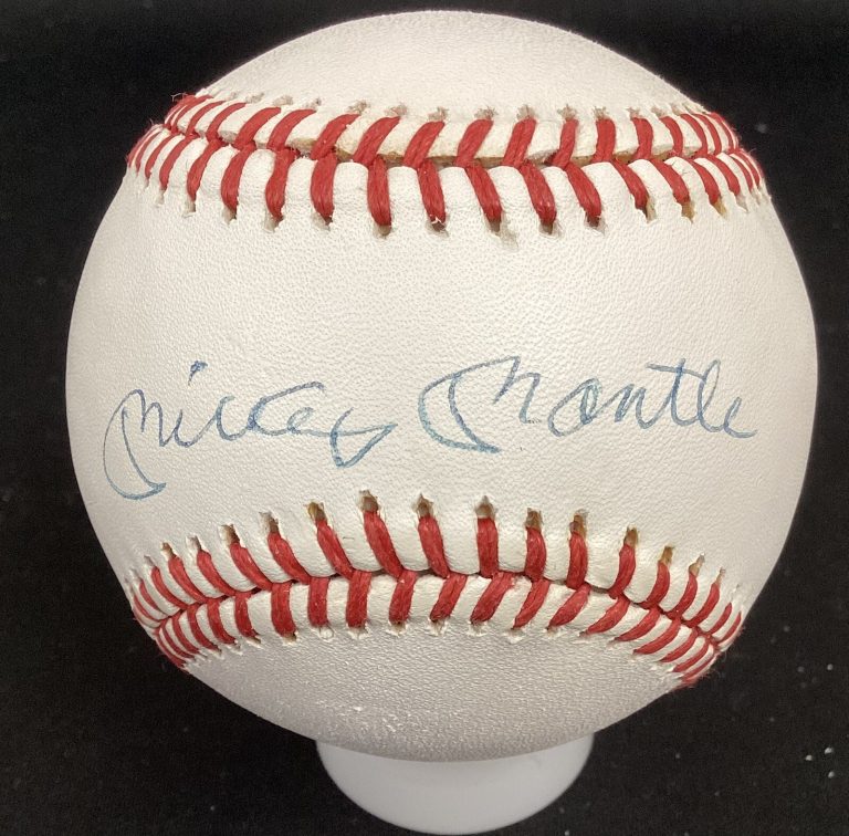 Mickey Mantle Signed Baseball Bobby Brown Yankees Autograph HOF JSA  Very White