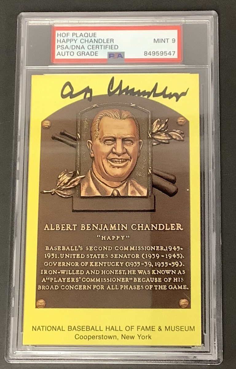 Al Happy Chandler Signed Gold Plaque HOF Postcard Yellow PSA/DNA Auto Mint 9