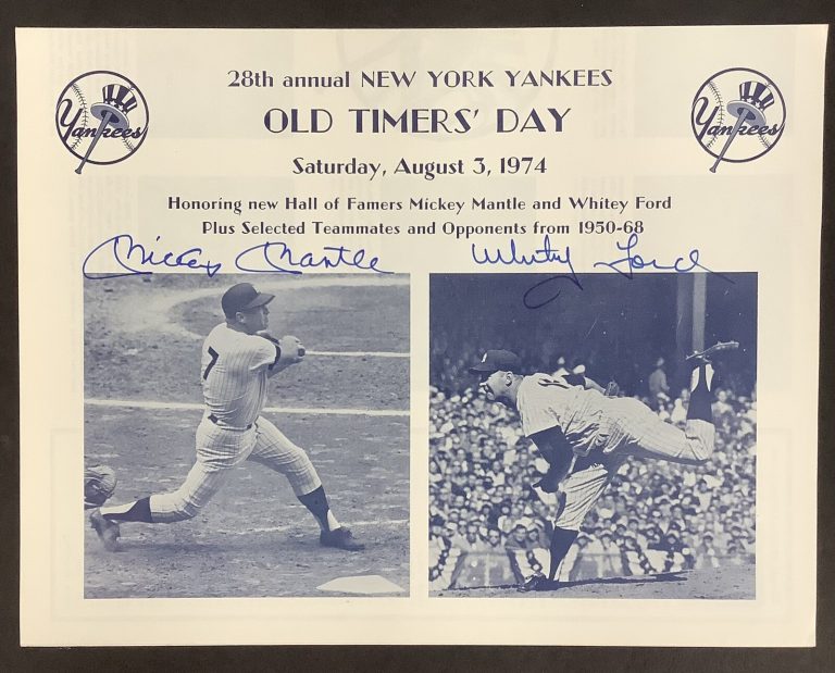 Mickey Mantle Signed Old Timers Day Program 74 Yankees Whitey Ford Autograph JSA