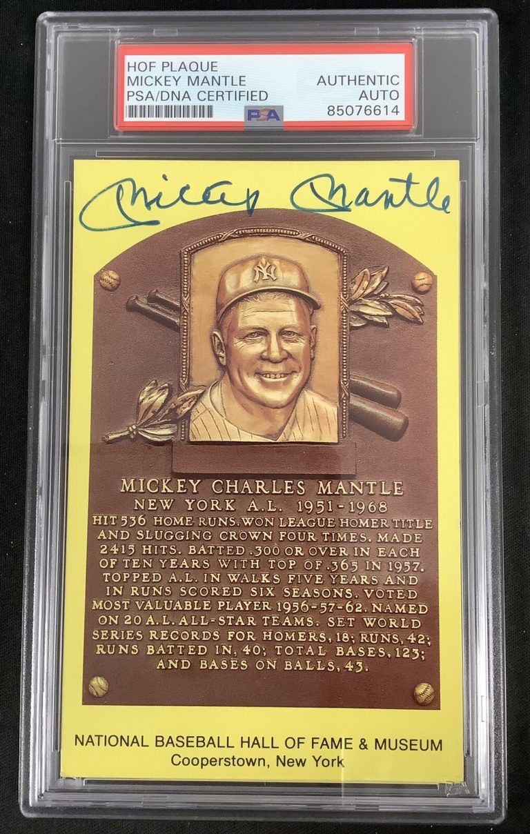 Mickey Mantle Signed Gold HOF Plaque Postcard Yellow Autograph Yankees PSA/DNA 2