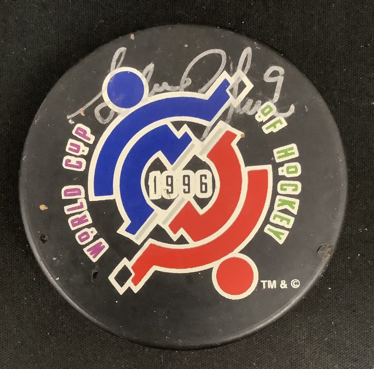 Adam Graves Signed Puck 1996 World Cup NY Rangers Hockey Unique Autograph JSA